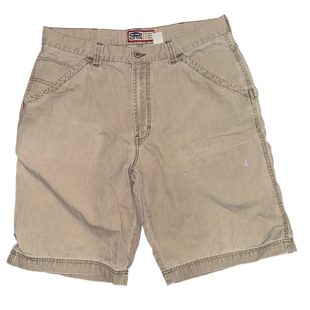 Old Navy Blue Jeans Mens 36 Khaki Carpenter Shorts Cotton Canvas Paint Splatter